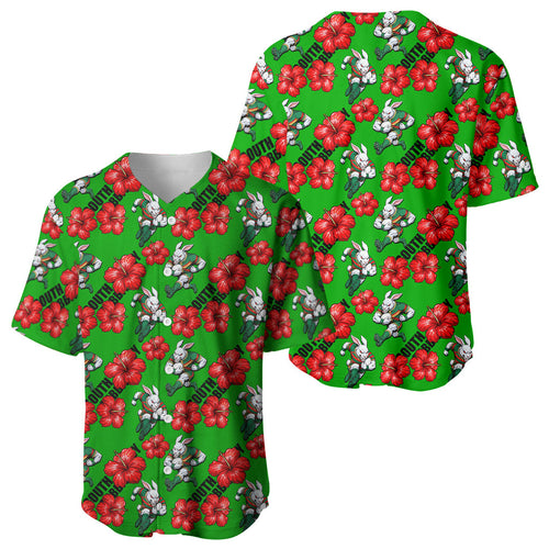 South Sydney Rabbitohs Baseball Jersey Tropical Hibiscus Floral Seamless Rugby Mascot