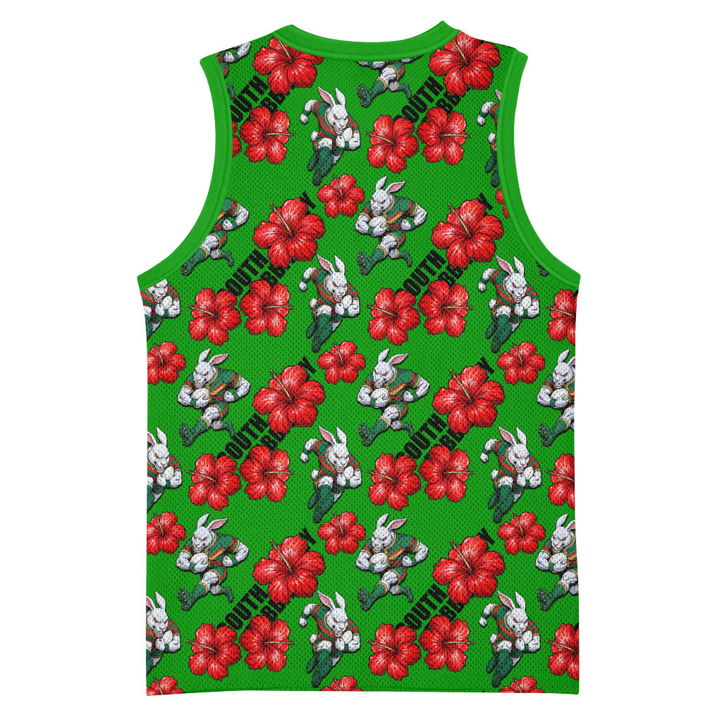 South Sydney Rabbitohs Basketball Jersey Tropical Hibiscus Floral Seamless Rugby Mascot