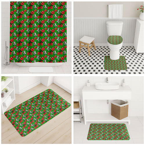 South Sydney Rabbitohs Bathroom Set Tropical Hibiscus Floral Seamless Rugby Mascot