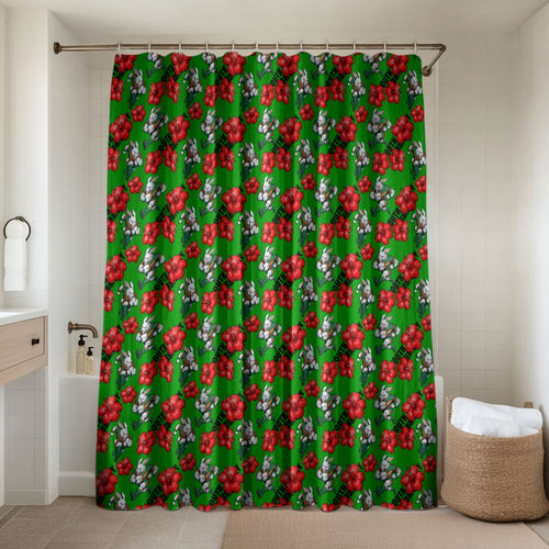 South Sydney Rabbitohs Bathroom Set Tropical Hibiscus Floral Seamless Rugby Mascot