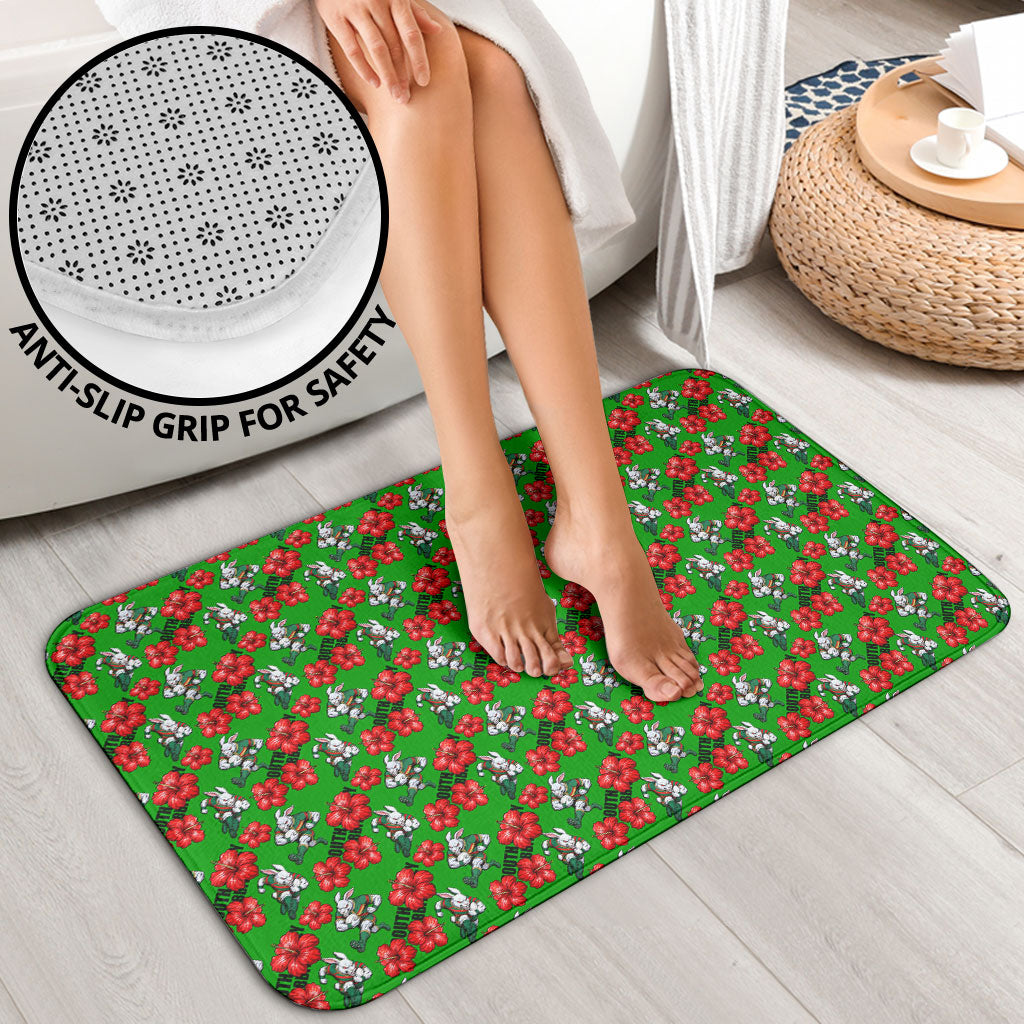 South Sydney Rabbitohs Bathroom Set Tropical Hibiscus Floral Seamless Rugby Mascot