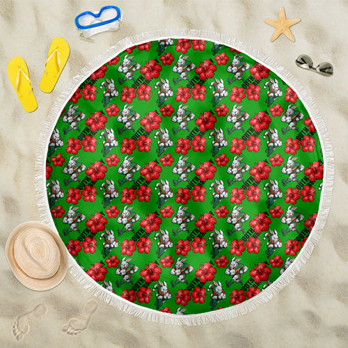 South Sydney Rabbitohs Beach Blanket Tropical Hibiscus Floral Seamless Rugby Mascot
