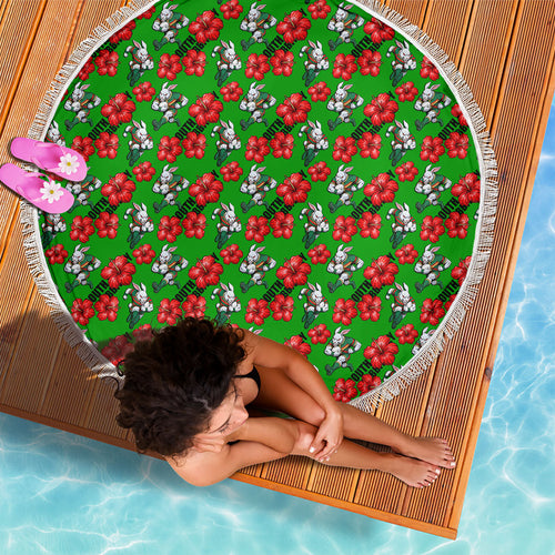South Sydney Rabbitohs Beach Blanket Tropical Hibiscus Floral Seamless Rugby Mascot
