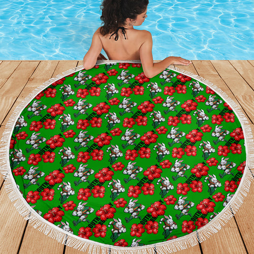 South Sydney Rabbitohs Beach Blanket Tropical Hibiscus Floral Seamless Rugby Mascot
