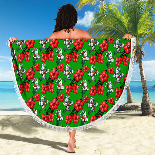 South Sydney Rabbitohs Beach Blanket Tropical Hibiscus Floral Seamless Rugby Mascot