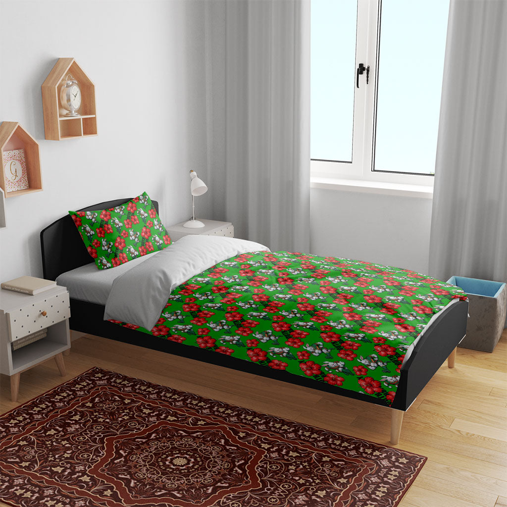 South Sydney Rabbitohs Bedding Set Tropical Hibiscus Floral Seamless Rugby Mascot