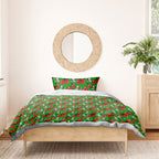 South Sydney Rabbitohs Bedding Set Tropical Hibiscus Floral Seamless Rugby Mascot
