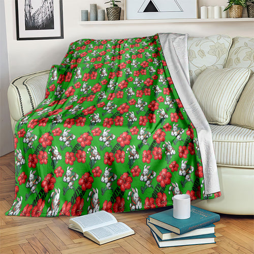 South Sydney Rabbitohs Blanket Tropical Hibiscus Floral Seamless Rugby Mascot