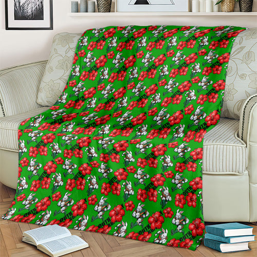 South Sydney Rabbitohs Blanket Tropical Hibiscus Floral Seamless Rugby Mascot