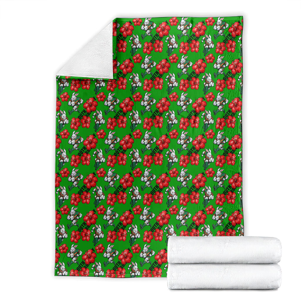 South Sydney Rabbitohs Blanket Tropical Hibiscus Floral Seamless Rugby Mascot