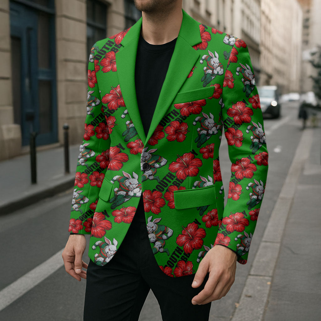 South Sydney Rabbitohs Blazer Tropical Hibiscus Floral Seamless Rugby Mascot