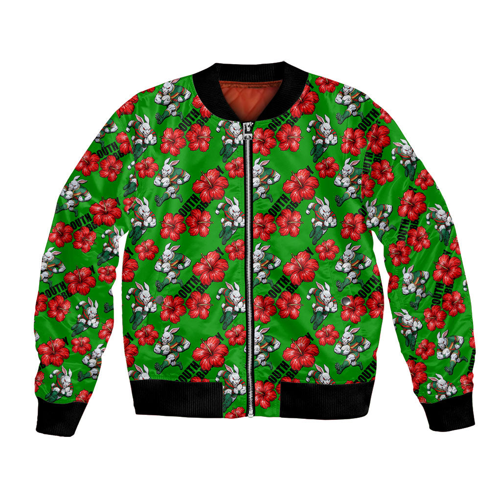 South Sydney Rabbitohs Bomber Jacket Tropical Hibiscus Floral Seamless Rugby Mascot