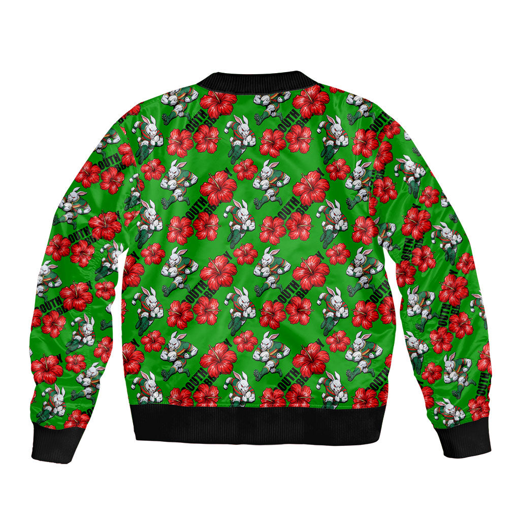 South Sydney Rabbitohs Bomber Jacket Tropical Hibiscus Floral Seamless Rugby Mascot