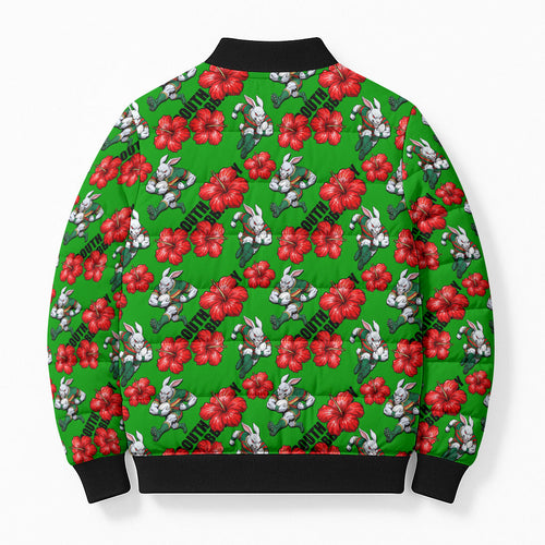 South Sydney Rabbitohs Bomber Puffer Jacket Tropical Hibiscus Floral Seamless Rugby Mascot