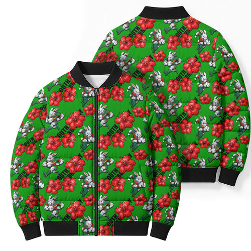 South Sydney Rabbitohs Bomber Puffer Jacket Tropical Hibiscus Floral Seamless Rugby Mascot