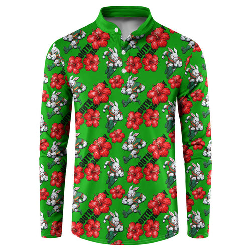 South Sydney Rabbitohs Button Sweatshirt Tropical Hibiscus Floral Seamless Rugby Mascot