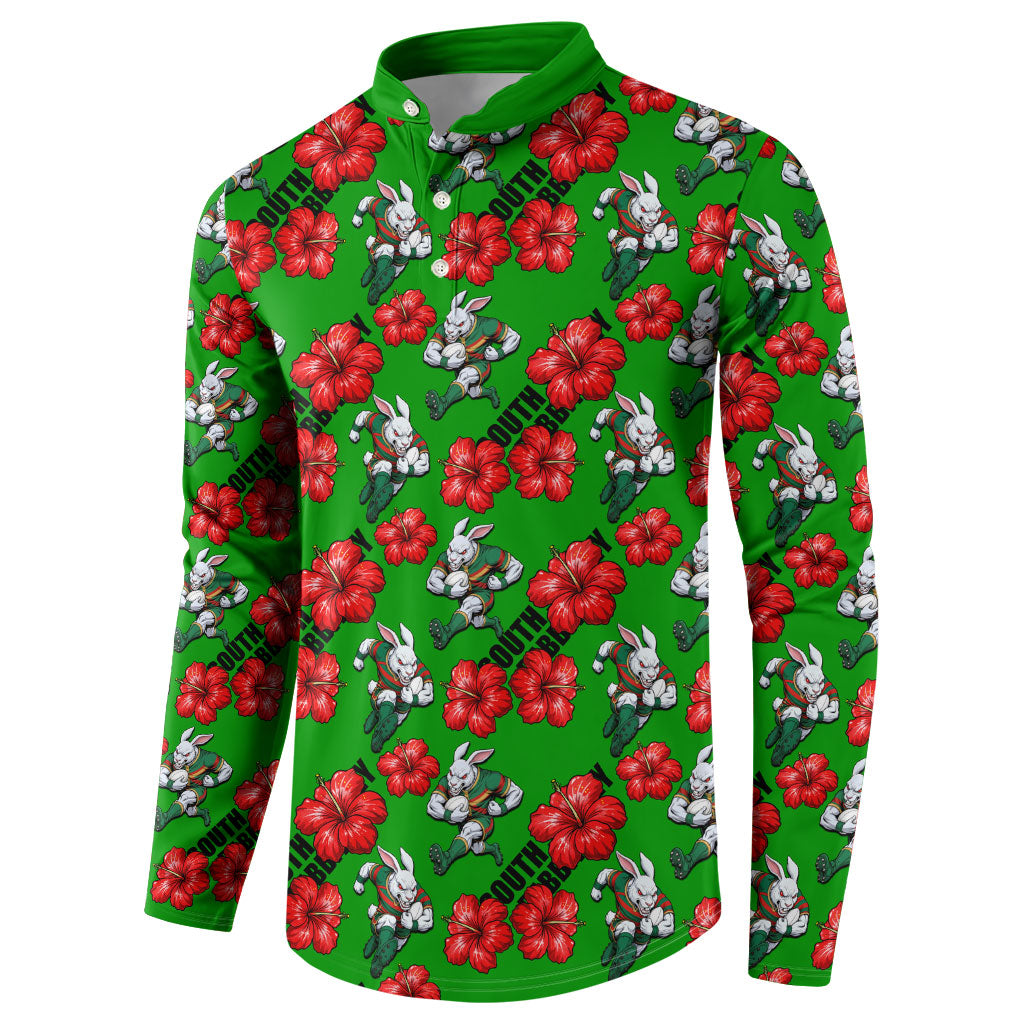 South Sydney Rabbitohs Button Sweatshirt Tropical Hibiscus Floral Seamless Rugby Mascot