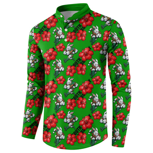 South Sydney Rabbitohs Button Sweatshirt Tropical Hibiscus Floral Seamless Rugby Mascot