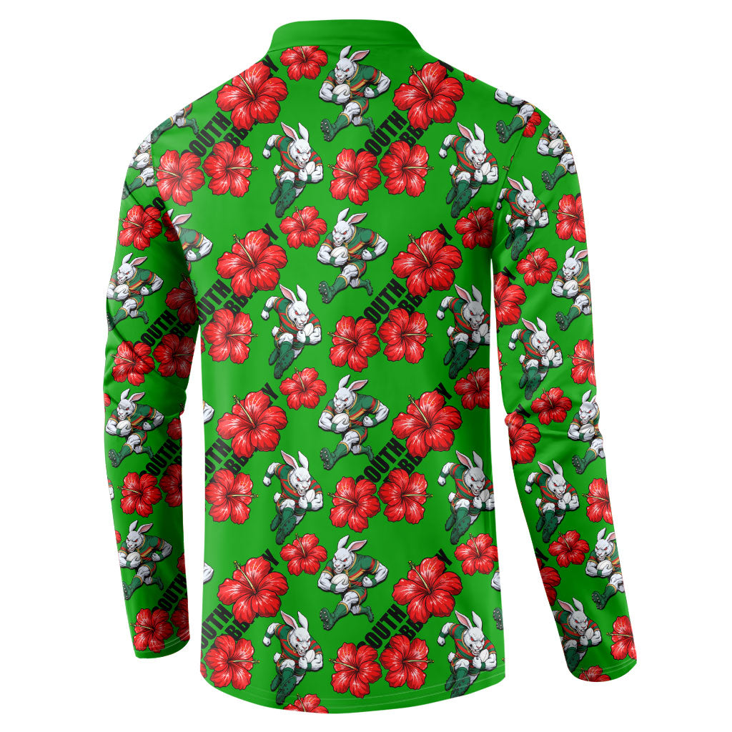 South Sydney Rabbitohs Button Sweatshirt Tropical Hibiscus Floral Seamless Rugby Mascot