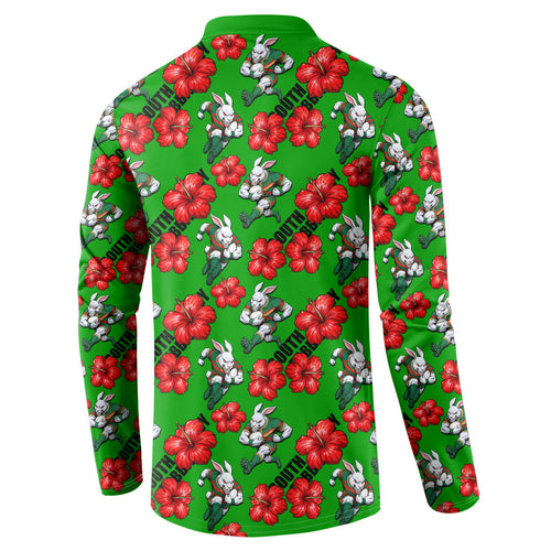 South Sydney Rabbitohs Button Sweatshirt Tropical Hibiscus Floral Seamless Rugby Mascot