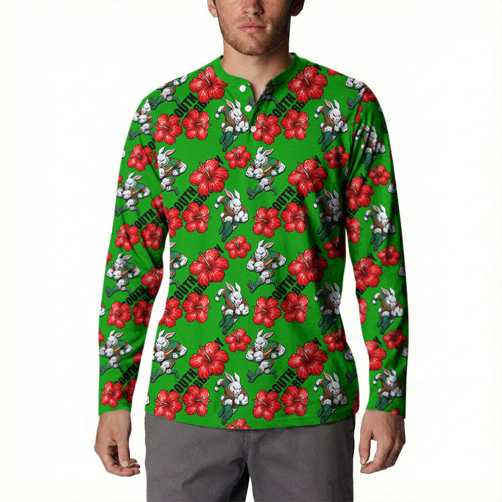South Sydney Rabbitohs Button Sweatshirt Tropical Hibiscus Floral Seamless Rugby Mascot