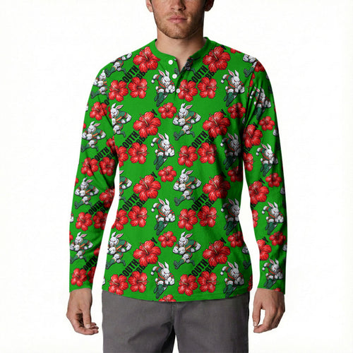 South Sydney Rabbitohs Button Sweatshirt Tropical Hibiscus Floral Seamless Rugby Mascot