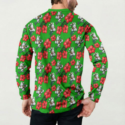 South Sydney Rabbitohs Button Sweatshirt Tropical Hibiscus Floral Seamless Rugby Mascot