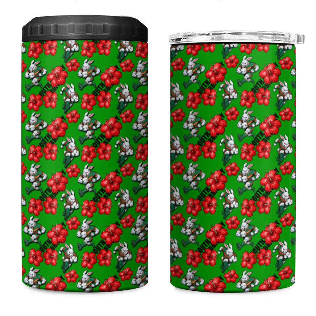 South Sydney Rabbitohs 4 in 1 Can Cooler Tumbler Tropical Hibiscus Floral Seamless Rugby Mascot