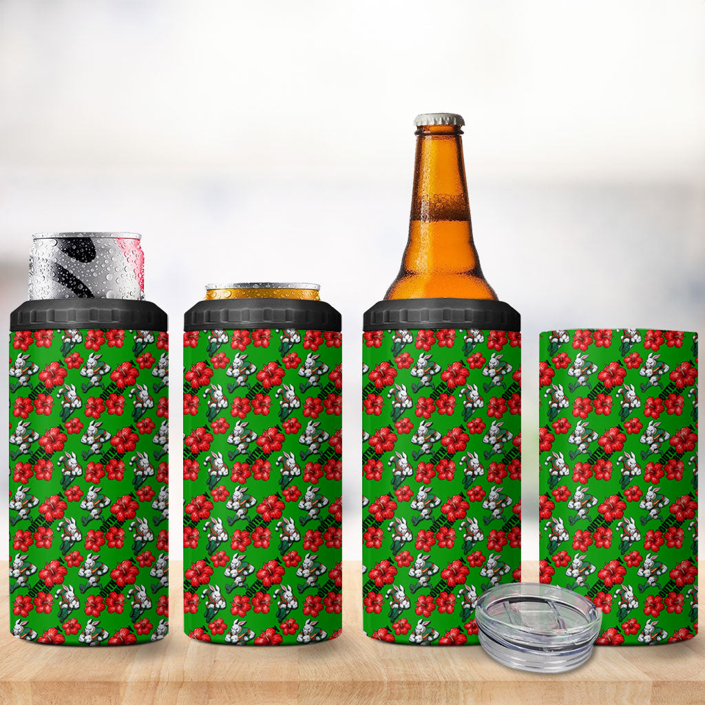 South Sydney Rabbitohs 4 in 1 Can Cooler Tumbler Tropical Hibiscus Floral Seamless Rugby Mascot
