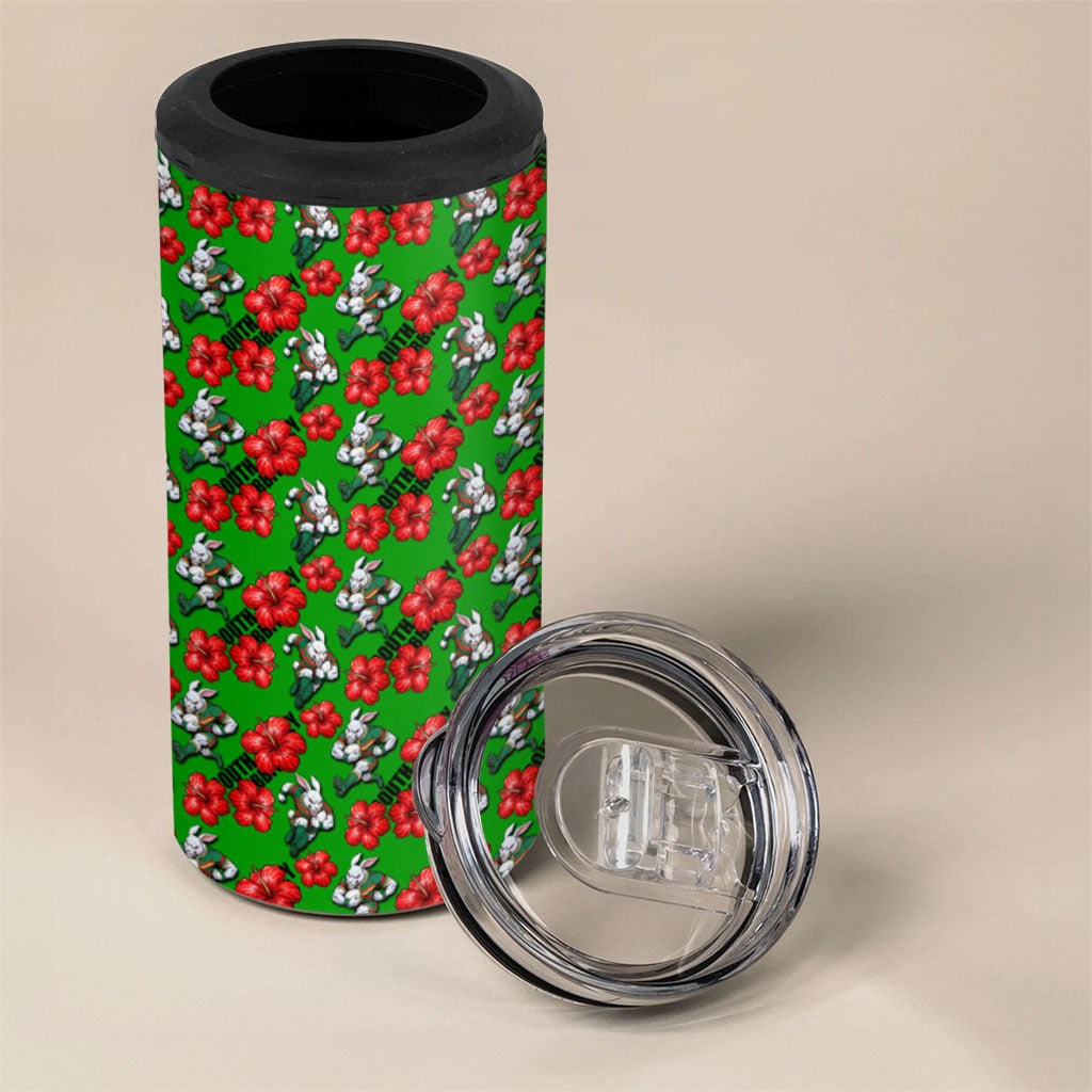 South Sydney Rabbitohs 4 in 1 Can Cooler Tumbler Tropical Hibiscus Floral Seamless Rugby Mascot