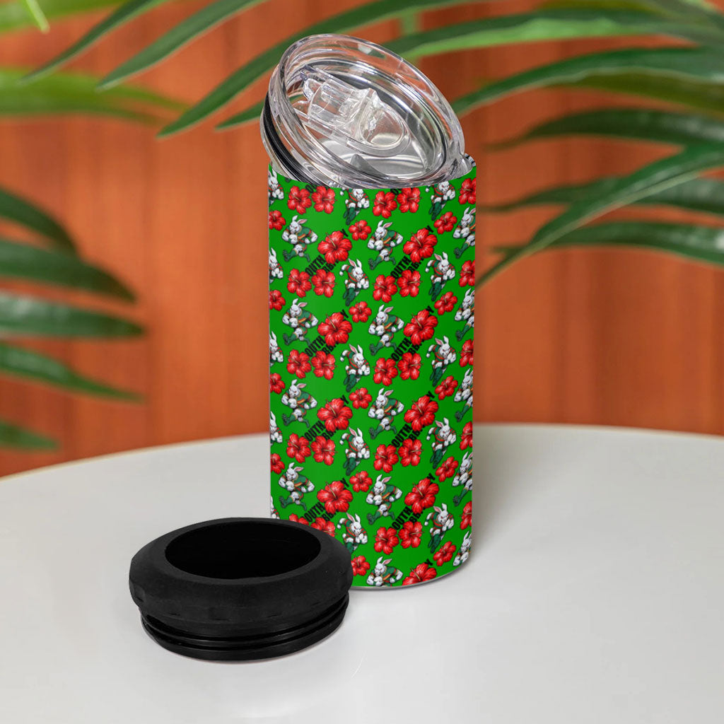 South Sydney Rabbitohs 4 in 1 Can Cooler Tumbler Tropical Hibiscus Floral Seamless Rugby Mascot