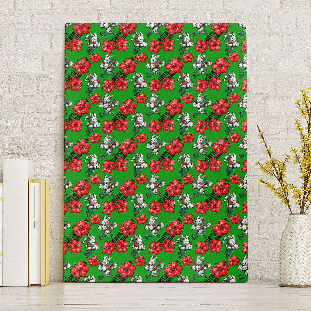 South Sydney Rabbitohs Canvas Wall Art Tropical Hibiscus Floral Seamless Rugby Mascot