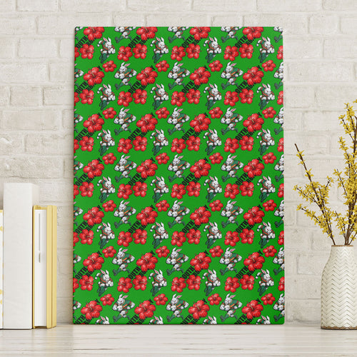 South Sydney Rabbitohs Canvas Wall Art Tropical Hibiscus Floral Seamless Rugby Mascot