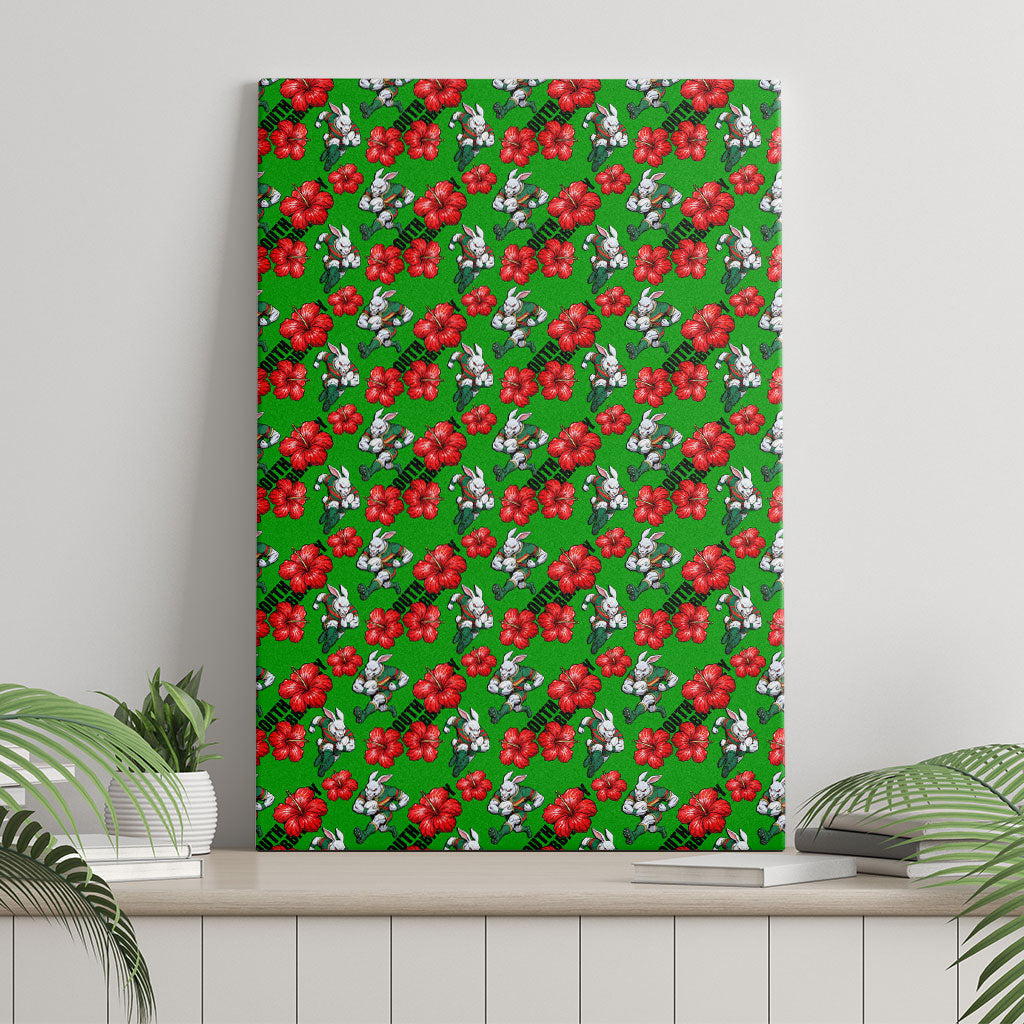 South Sydney Rabbitohs Canvas Wall Art Tropical Hibiscus Floral Seamless Rugby Mascot