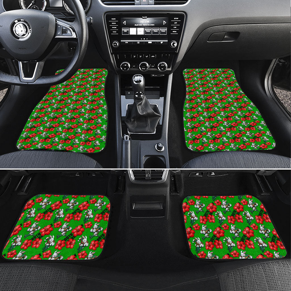 South Sydney Rabbitohs Car Mats Tropical Hibiscus Floral Seamless Rugby Mascot