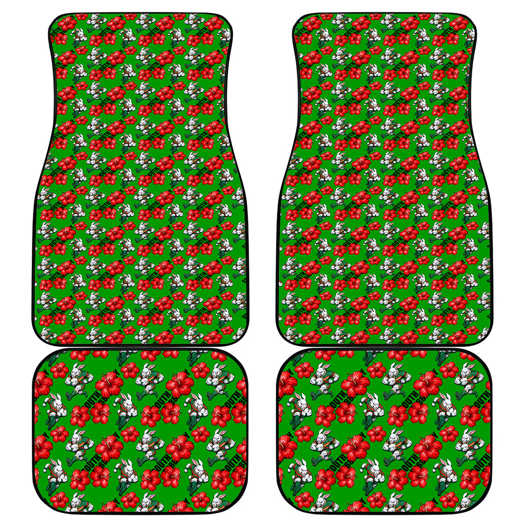 South Sydney Rabbitohs Car Mats Tropical Hibiscus Floral Seamless Rugby Mascot