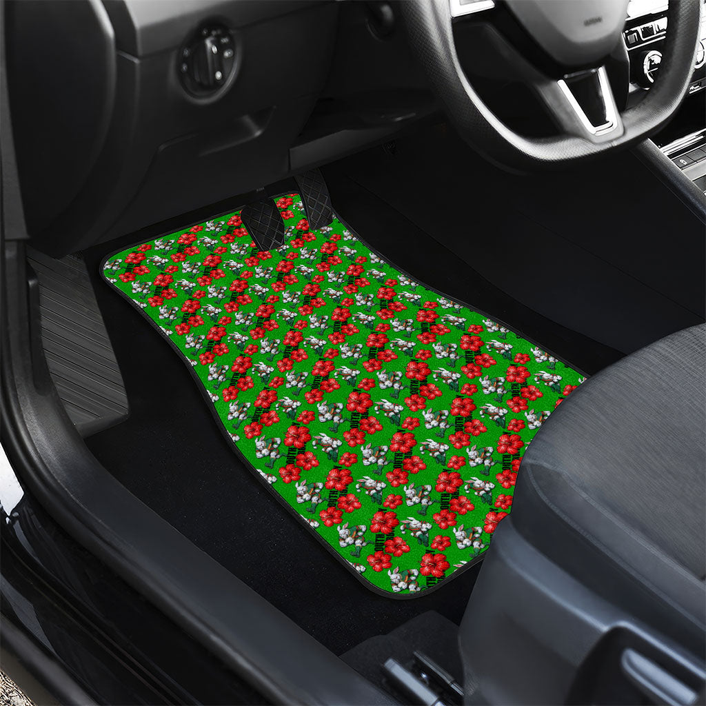 South Sydney Rabbitohs Car Mats Tropical Hibiscus Floral Seamless Rugby Mascot