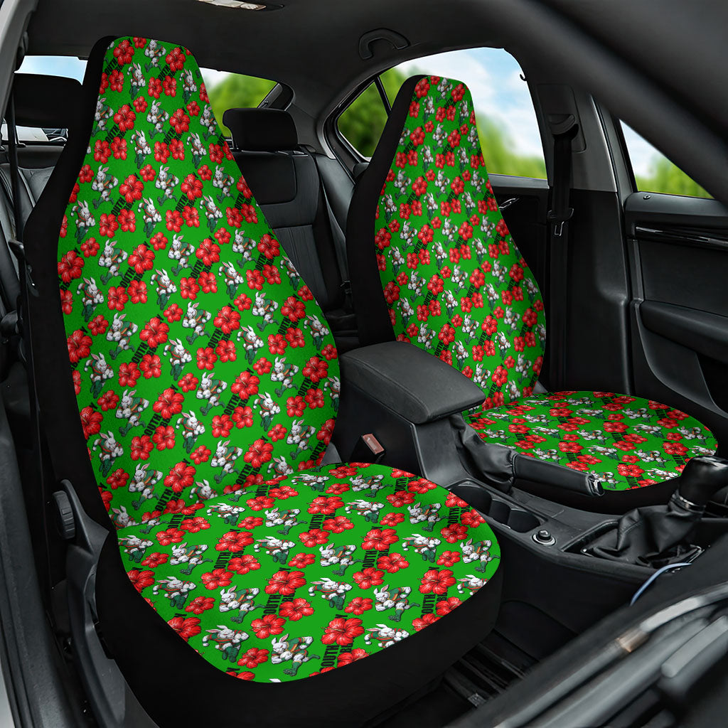 South Sydney Rabbitohs Car Seat Cover Tropical Hibiscus Floral Seamless Rugby Mascot