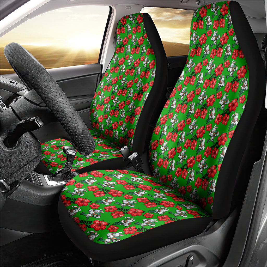 South Sydney Rabbitohs Car Seat Cover Tropical Hibiscus Floral Seamless Rugby Mascot