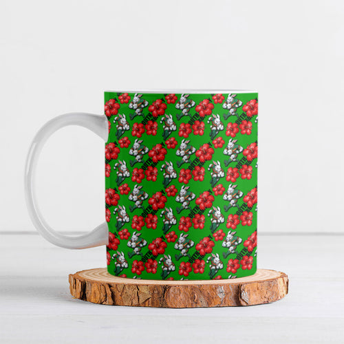 South Sydney Rabbitohs Ceramic Mug Tropical Hibiscus Floral Seamless Rugby Mascot