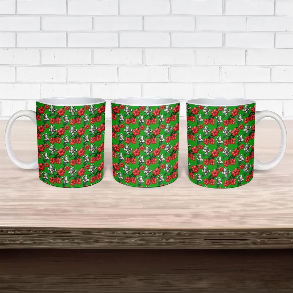 South Sydney Rabbitohs Ceramic Mug Tropical Hibiscus Floral Seamless Rugby Mascot