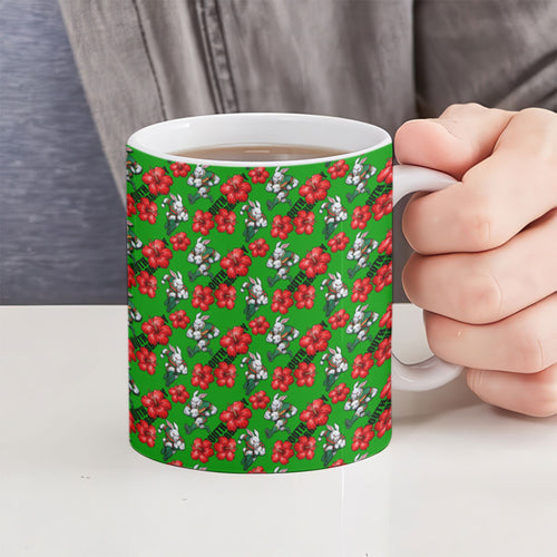 South Sydney Rabbitohs Ceramic Mug Tropical Hibiscus Floral Seamless Rugby Mascot