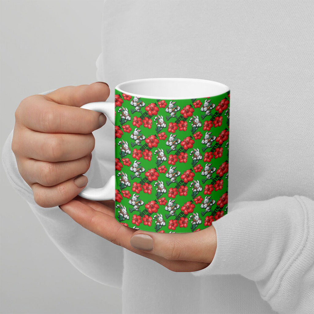 South Sydney Rabbitohs Ceramic Mug Tropical Hibiscus Floral Seamless Rugby Mascot