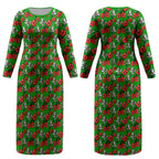 South Sydney Rabbitohs Couples Matching Long Sleeve Bodycon Dress and Hawaiian Shirt Tropical Hibiscus Floral Seamless Rugby Mascot