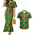 South Sydney Rabbitohs Couples Matching Mermaid Dress and Hawaiian Shirt Tropical Hibiscus Floral Seamless Rugby Mascot