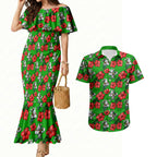 South Sydney Rabbitohs Couples Matching Mermaid Dress and Hawaiian Shirt Tropical Hibiscus Floral Seamless Rugby Mascot