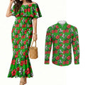 South Sydney Rabbitohs Couples Matching Mermaid Dress and Long Sleeve Button Shirt Tropical Hibiscus Floral Seamless Rugby Mascot