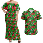 South Sydney Rabbitohs Couples Matching Off Shoulder Maxi Dress and Hawaiian Shirt Tropical Hibiscus Floral Seamless Rugby Mascot