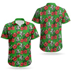 South Sydney Rabbitohs Couples Matching Off Shoulder Maxi Dress and Hawaiian Shirt Tropical Hibiscus Floral Seamless Rugby Mascot