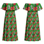 South Sydney Rabbitohs Couples Matching Off Shoulder Maxi Dress and Hawaiian Shirt Tropical Hibiscus Floral Seamless Rugby Mascot
